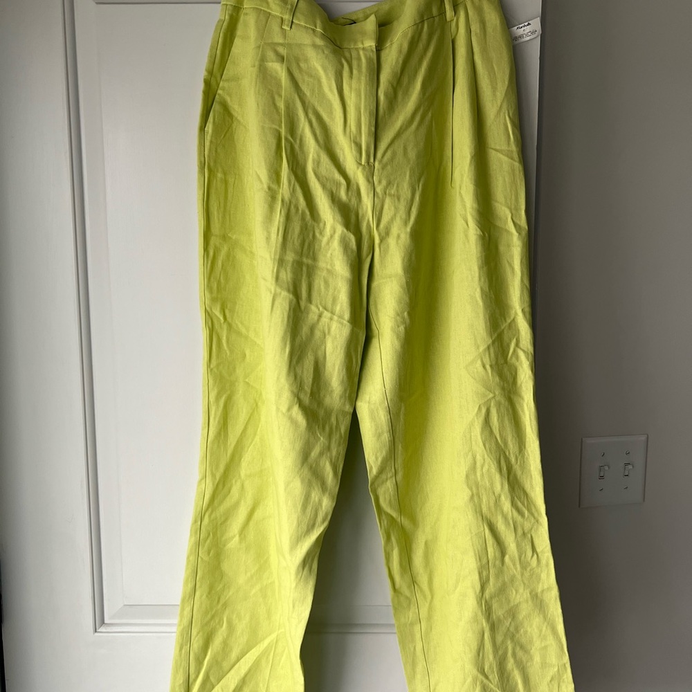 NWT! Chartreuse linen pant